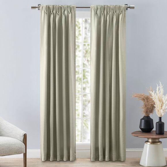 Ricardo Grasscloth 2/Way Pinch Pleated w/Back Tabs Pair 100x96 Sage